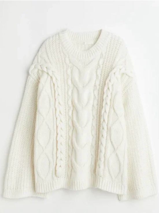 H&M Sweaters - H&M Cream Cable Knit Oversized Sweater Chunky Braided Fisherman Pullover XXL